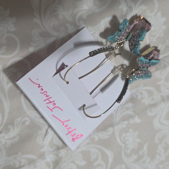 Betsey Johnson Butterfly Dangle Earrings with Pink and Blue Accents - Picture 4 of 4